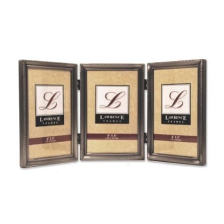 Lawrence Frames Antique Pewter 4x6 Hinged Triple Picture Frame - Bead Border Design 11546T